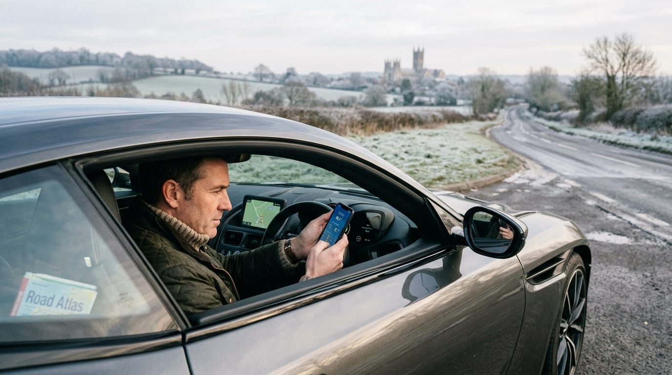 Driver planning a safe winter supercar route near Christchurch