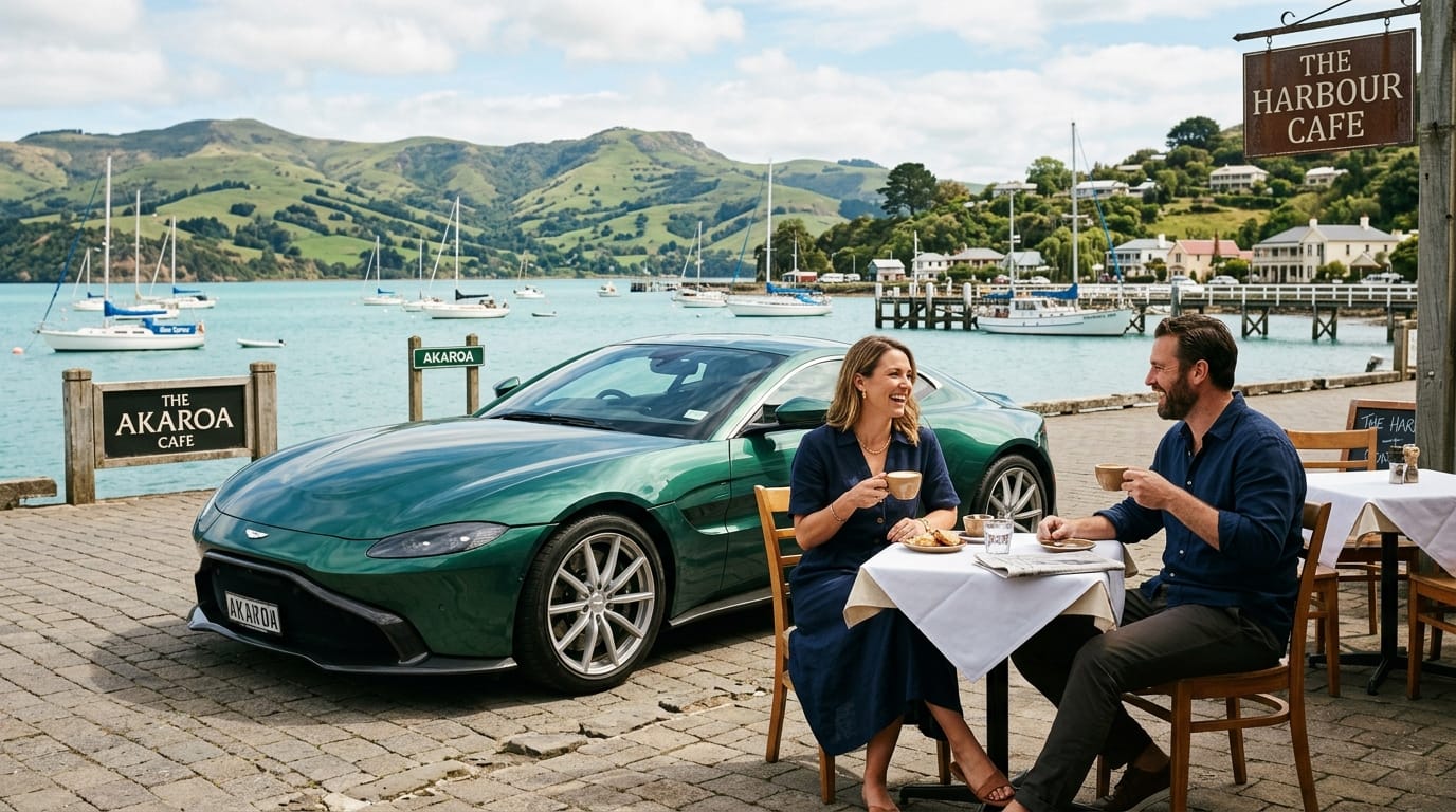Luxury Akaroa stop during a Christchurch supercar day trip