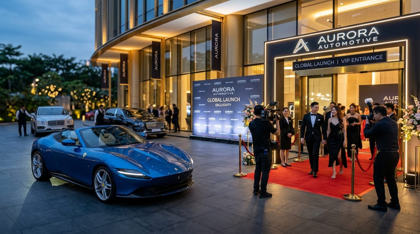 Luxury brand launch using a supercar for VIP event visuals in Christchurch