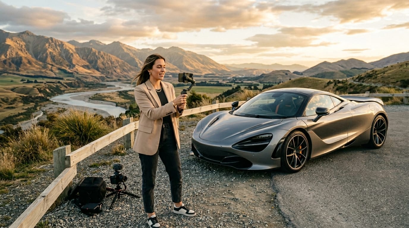 Luxury content drive in Christchurch with a supercar used for brand storytelling