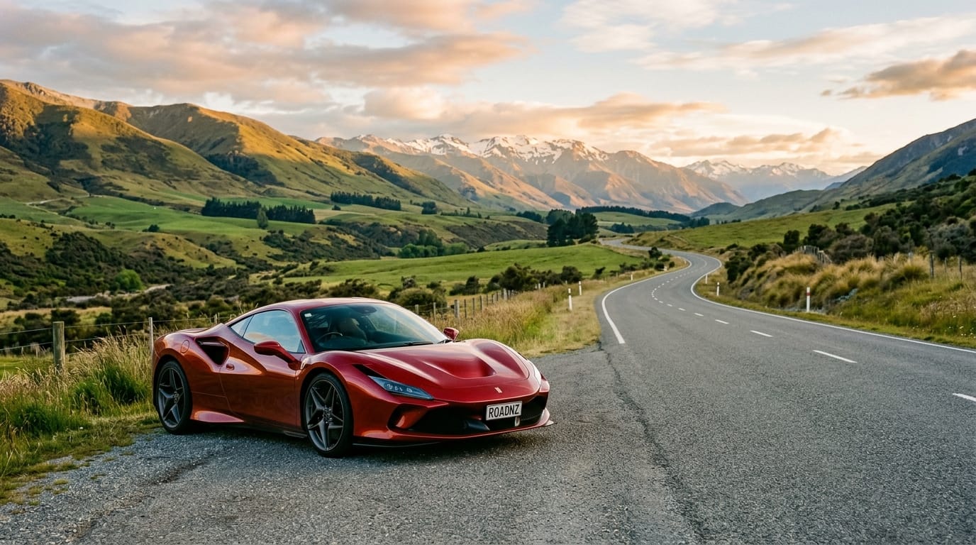 Luxury road trip from Christchurch with a supercar on a scenic Canterbury road