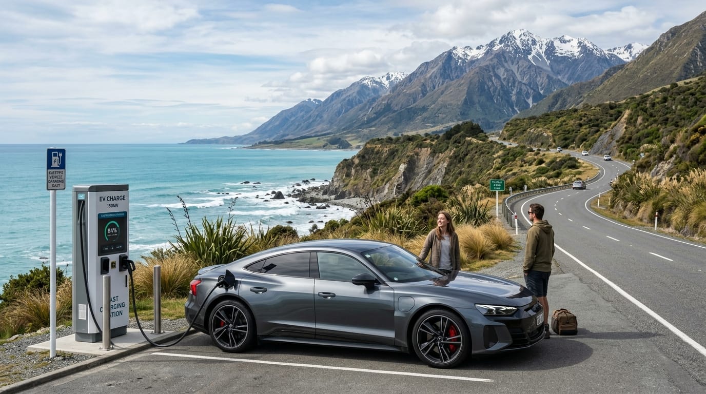 electric performance cars and EV charging for New Zealand road trips