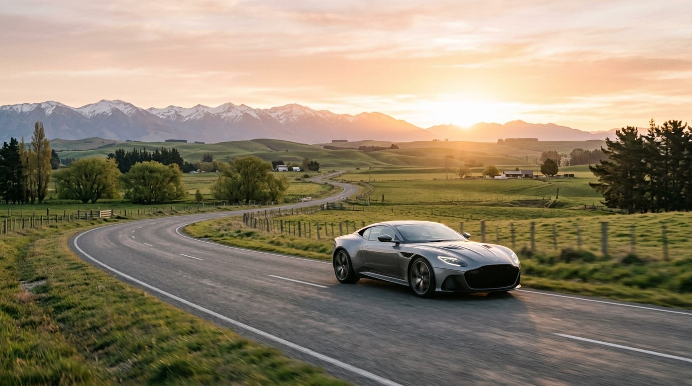 Luxury supercar on a peaceful Canterbury road trip from Christchurch