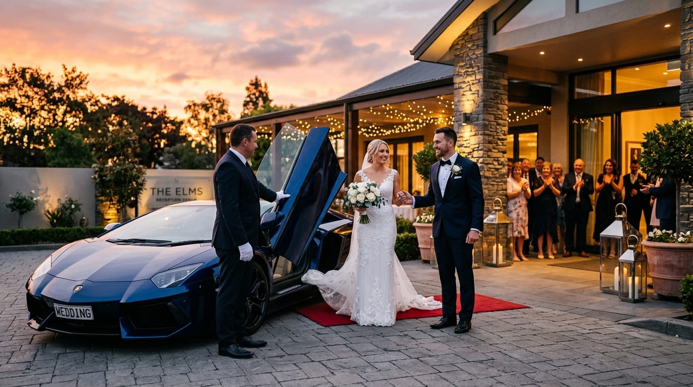 chauffeur opening wedding supercar door