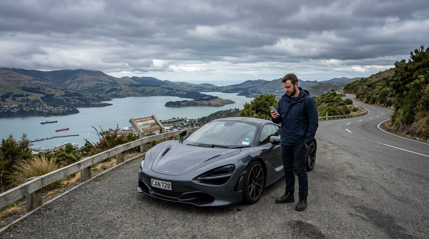 checking weather before a Christchurch supercar drive