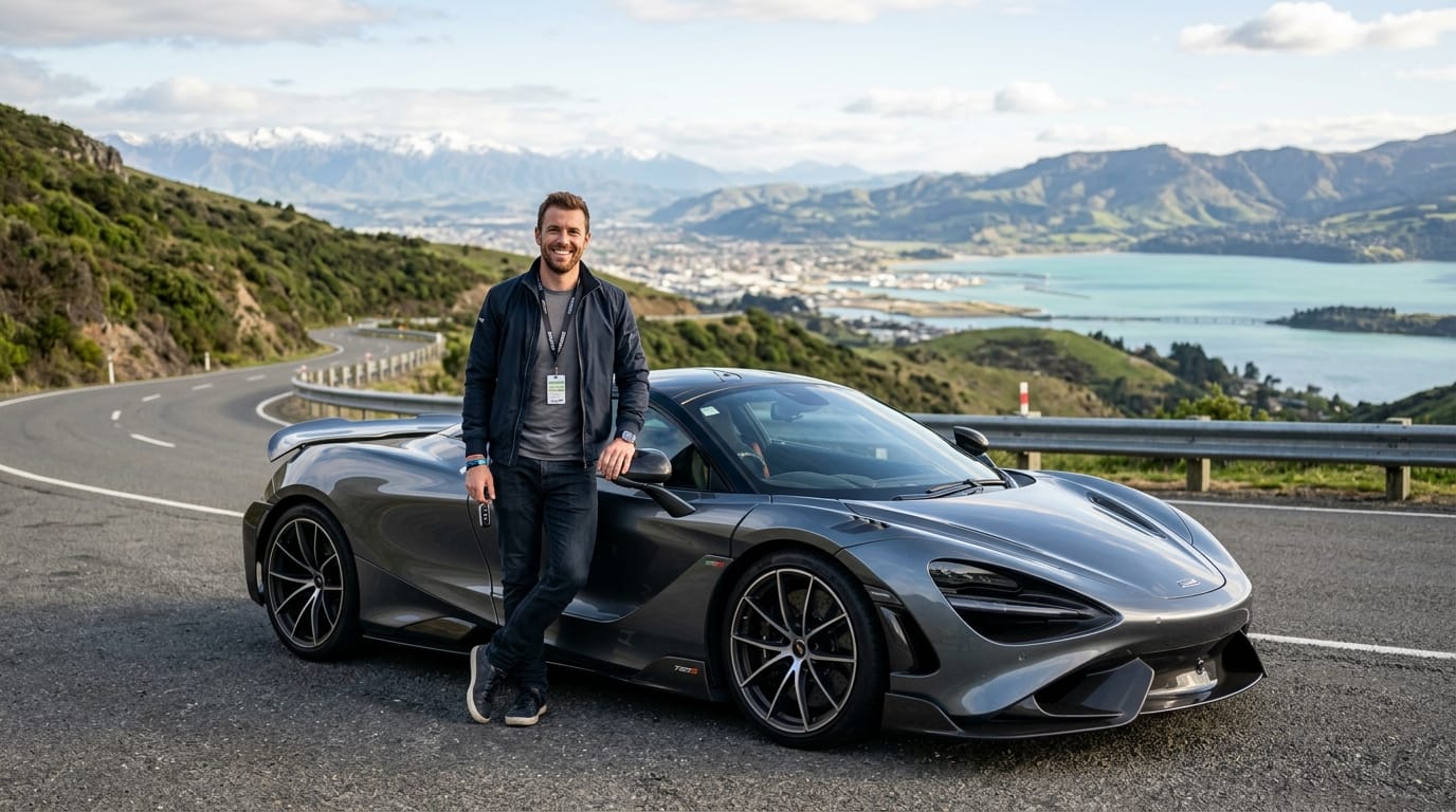 Motorsport fan preparing for a Christchurch supercar drive