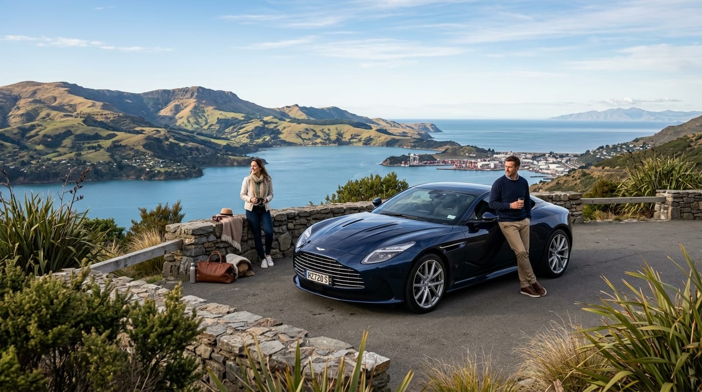 Scenic Christchurch lookout stop during a one-day supercar experience