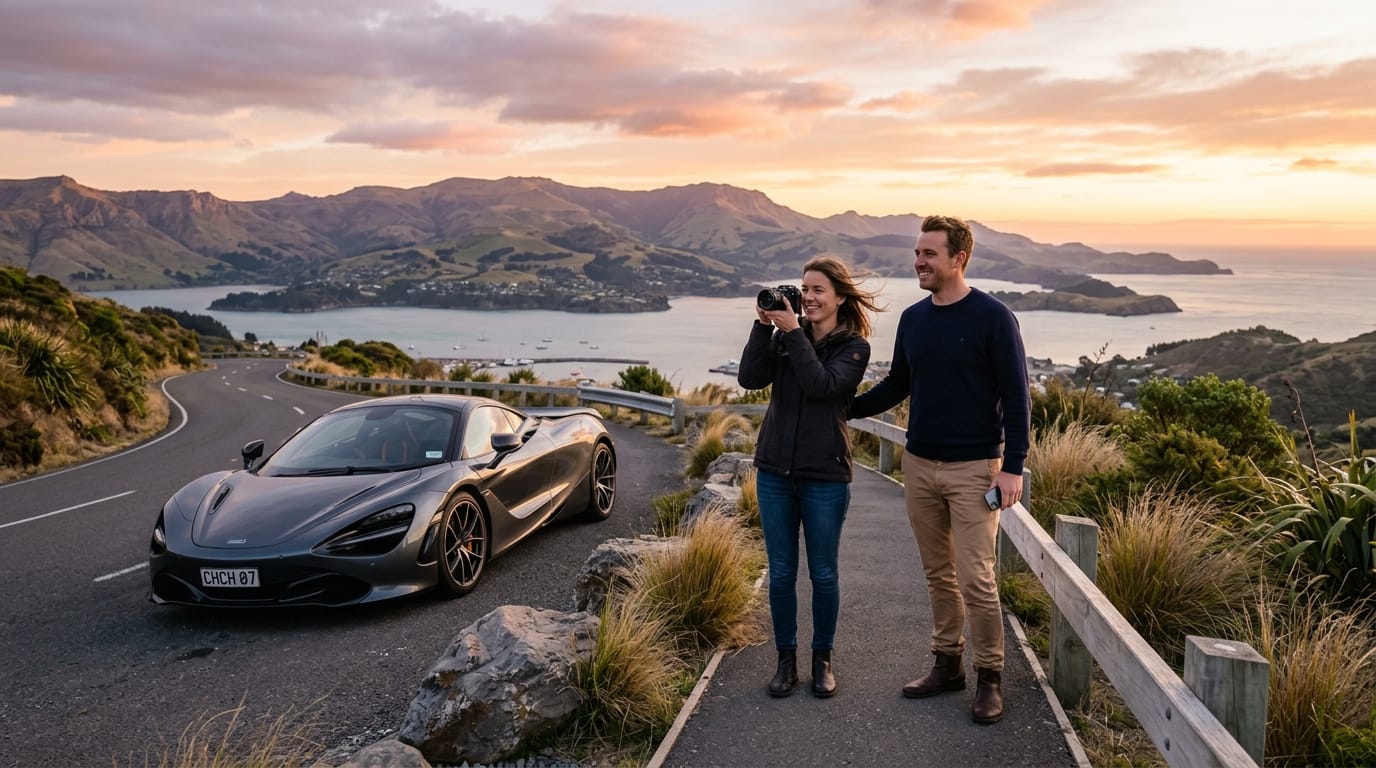 Supercar date stop at a scenic Christchurch overlook