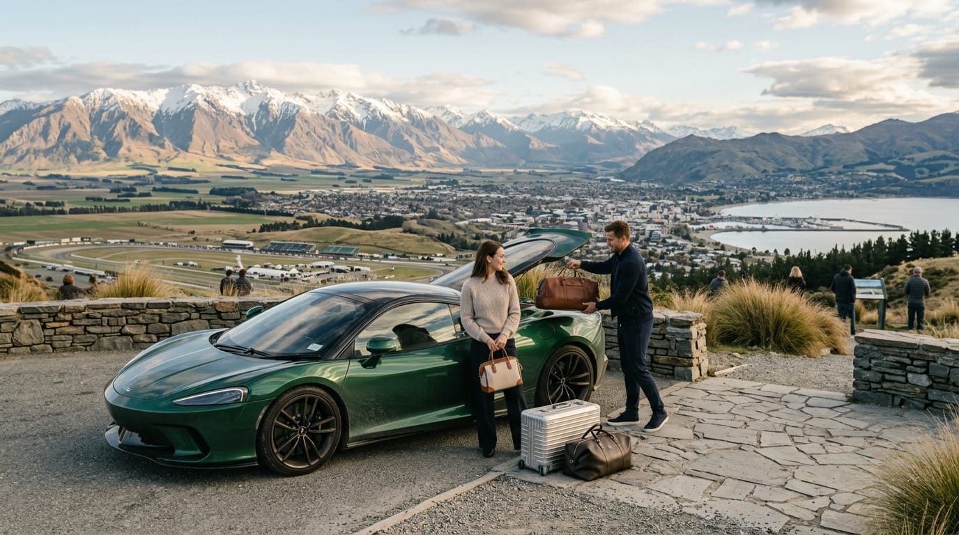 Luxury supercar scenic drive through Canterbury after a Christchurch motorsport weekend