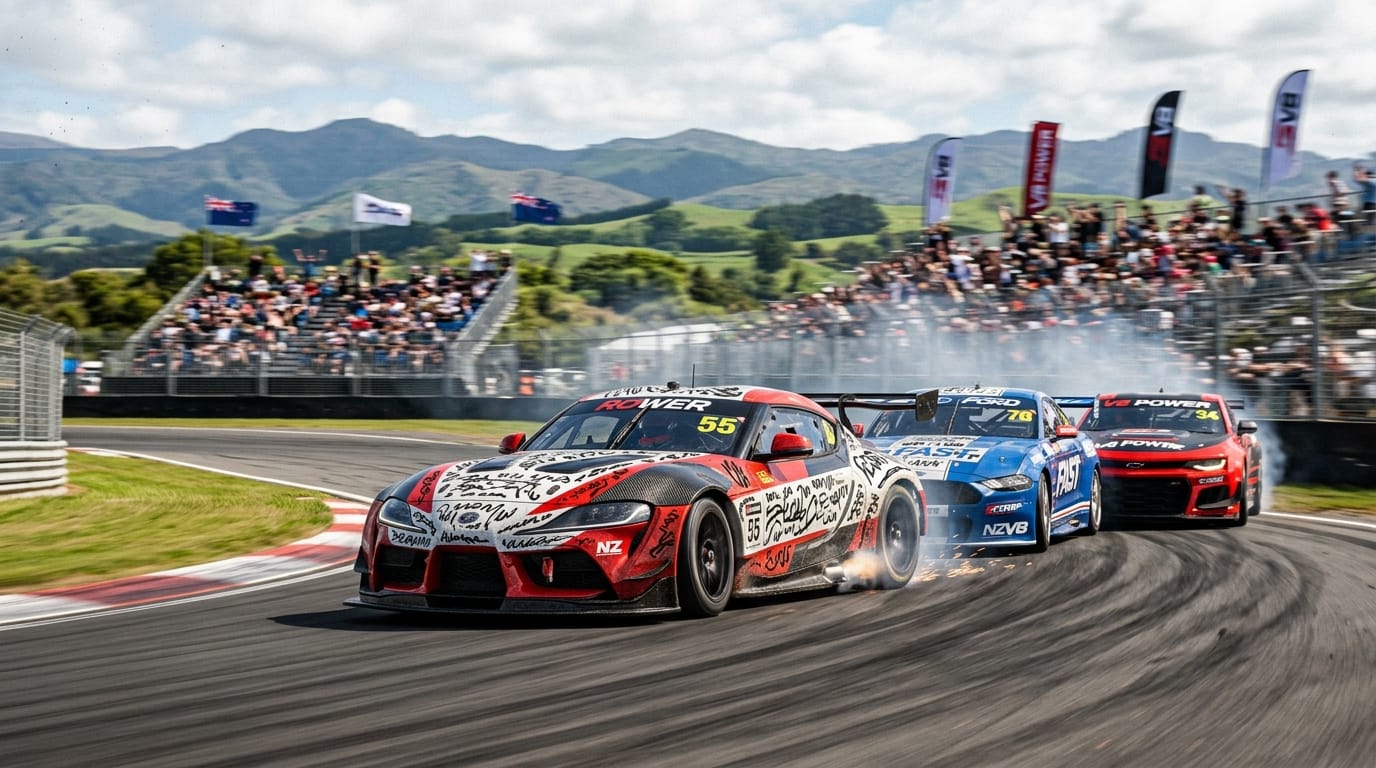 Toyota GR Supra V8 racing in the 2026 Supercars Championship in New Zealand