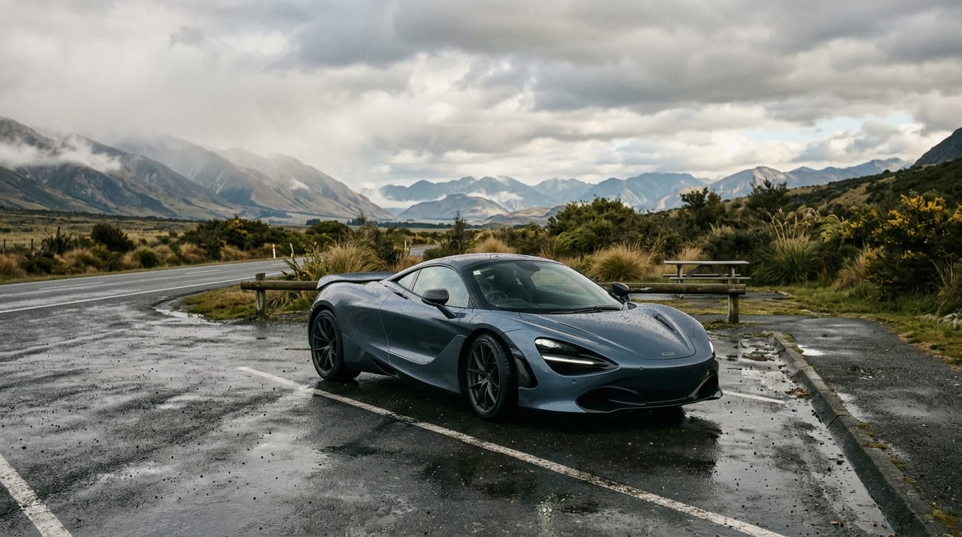 Changing wet road conditions during a Canterbury spring driving trip
