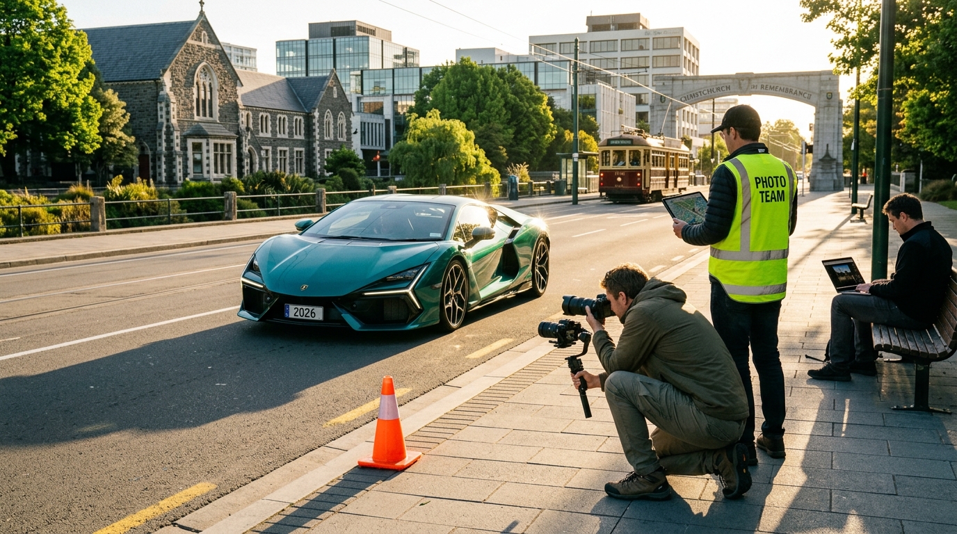 Christchurch supercar photography session at a scenic Canterbury viewpoint