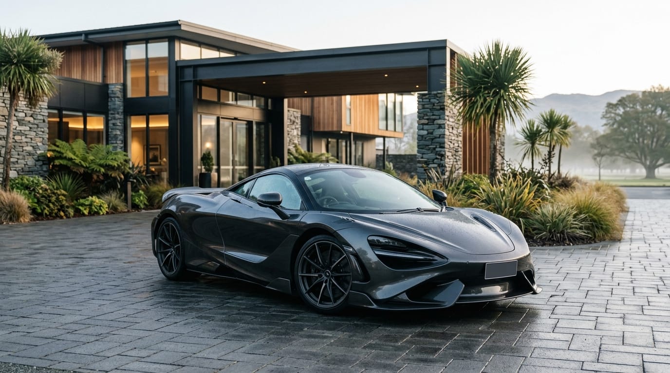 Christchurch supercar rental insurance guide featuring a luxury sports car